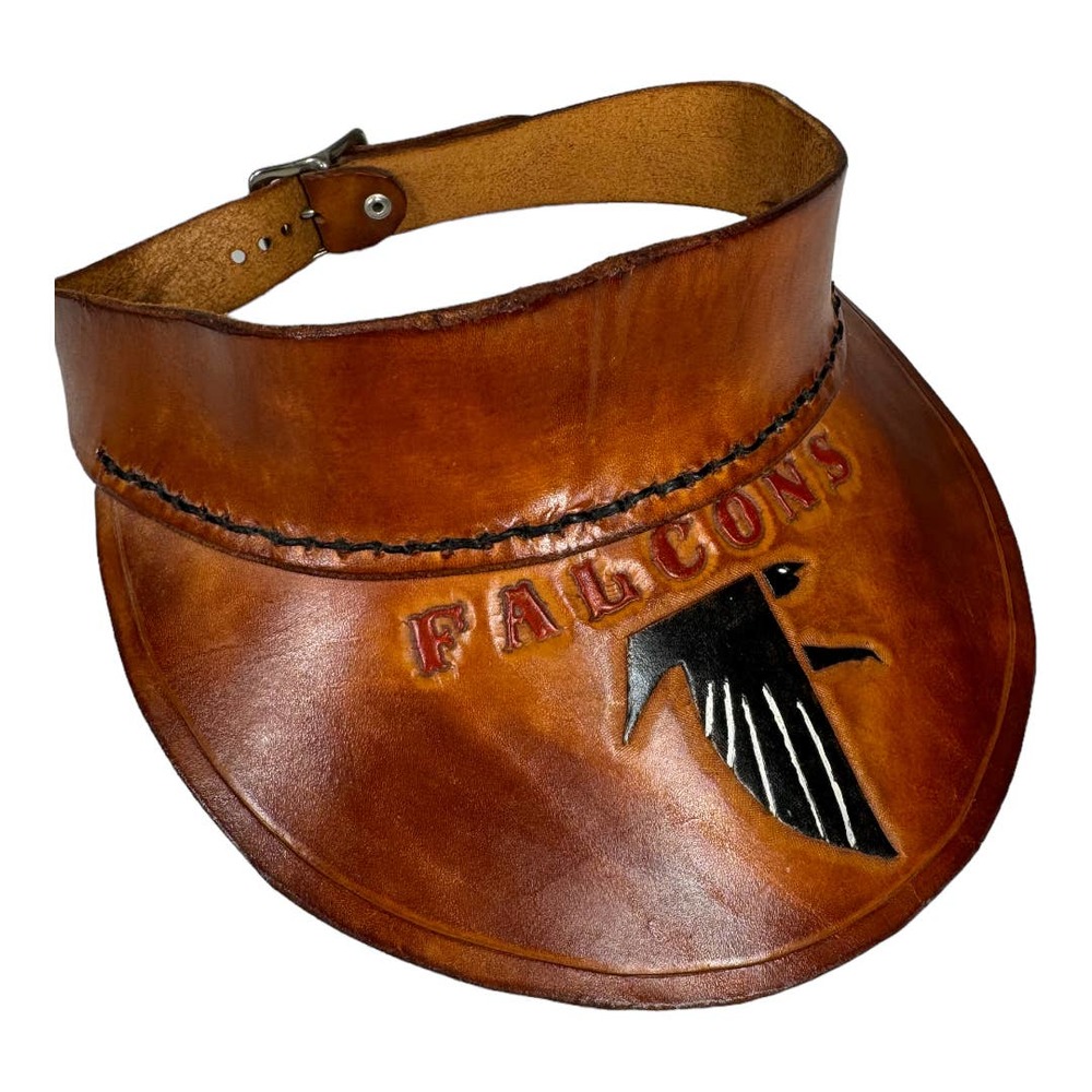 Vintage Tooled Stamped Leather Atlanta Falcons Visor Football NFL Handmade - Picture 2 of 7